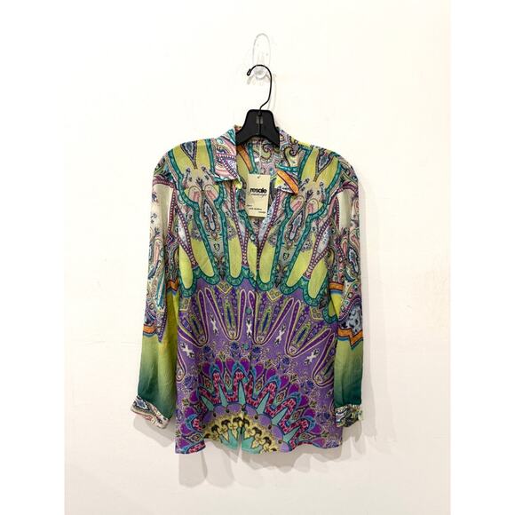 ETRO Paisley Print 100% Silk Button Down Shirt Multicolor Women's Size 40 / 4 - Picture 1 of 4